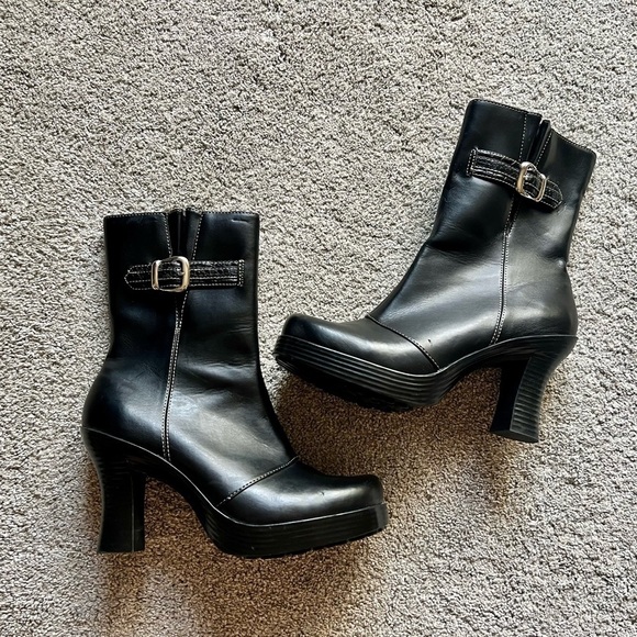 Vintage 90s y2k Bratz L.E.I Size 7 Black Faux Leather Chunky Platform Boots NOS - Picture 1 of 8